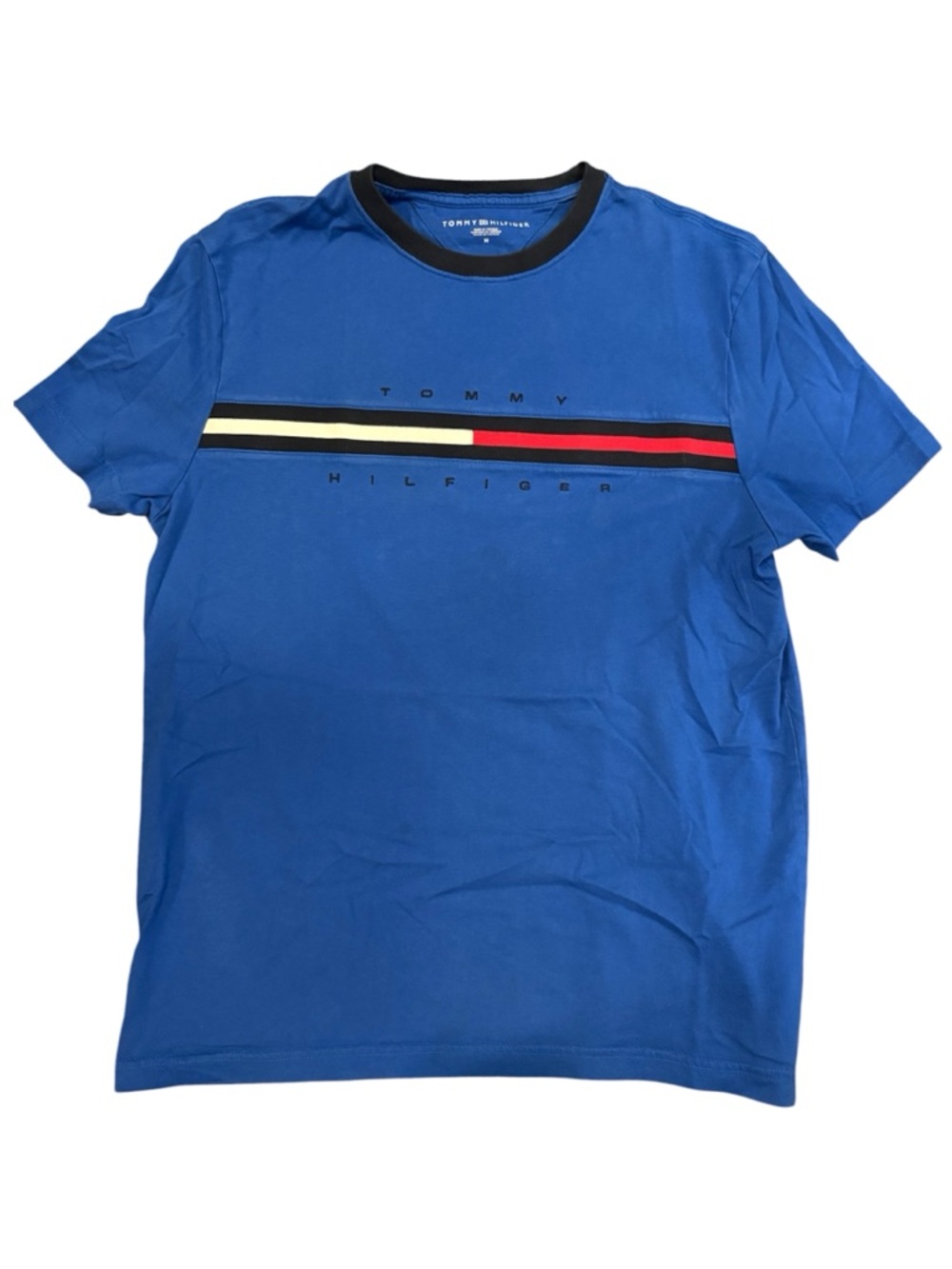 Tommy Hilfiger Royal Blue Short-Sleeve Crew with Red, Black and Cream Stripes